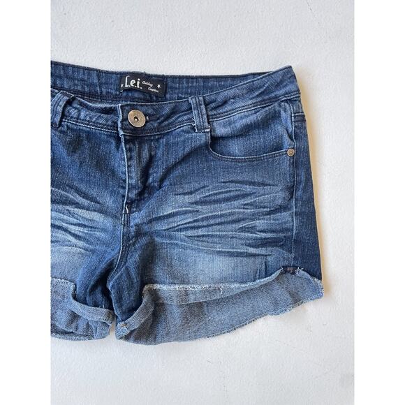 Vtg Y2K L.E.I. Ashley Low Rise Faded Blue Denim Micro Shorts Jorts Junior 11 - Picture 3 of 7